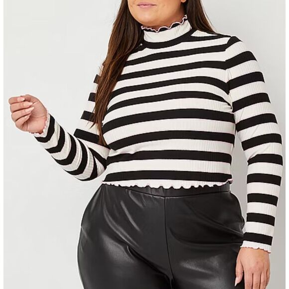 JUICY COUTURE Multicolor Stripes Plus Sz 1X Stretchy Mock Neck Shirt NEW NWT - Picture 1 of 7